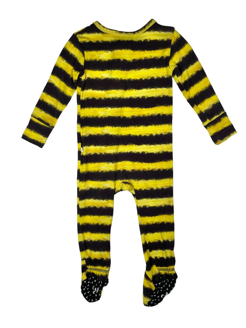 12-18 mo, Posh Peanut, Yellow, Bamboo bumblebee stripe 2-way zip footed pajamas