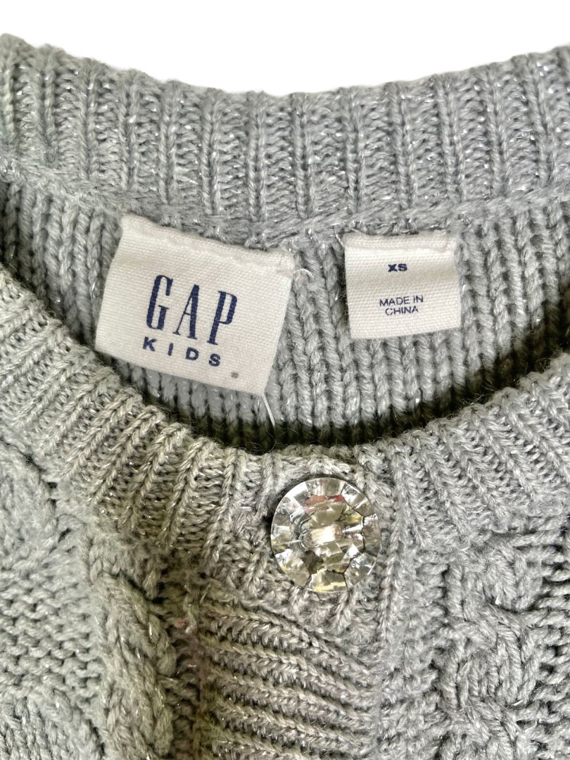 3-6 mo, babyGap, Grey, Vintage silver sparkly heart cable-knit cardigan, rhinestone buttons (see notes)