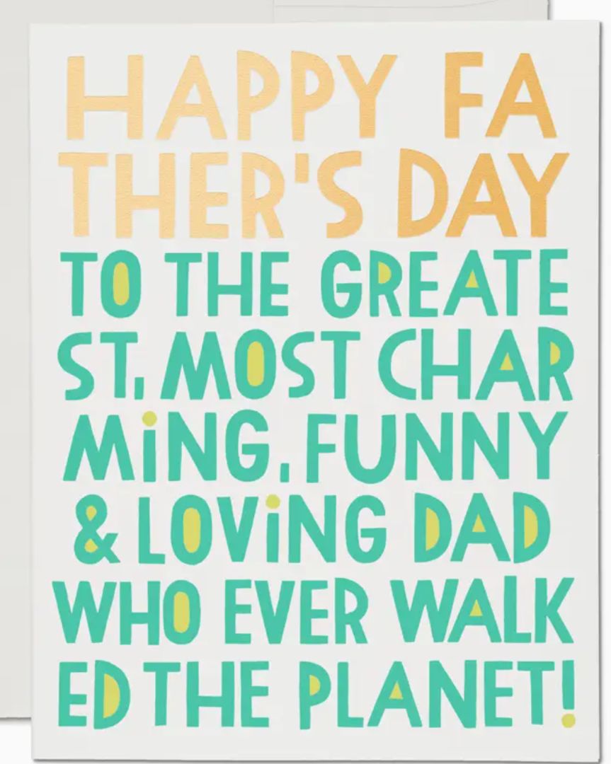 Red Cap Cards, Most Charming Dad Father's Day Card, green & gold
