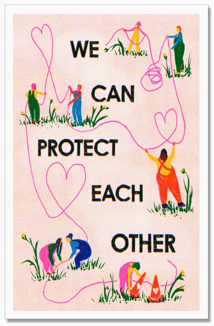 Heartell Press, We Can Protect Each Other Risograph 6" x 9" Print, framed