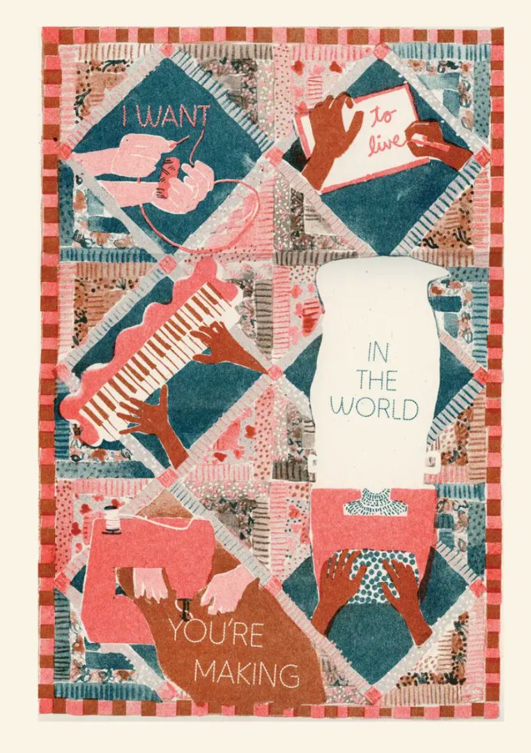 6" x 9", Heartell Press, Red, I Want to Live in the World You're Making Risograph Print, framed