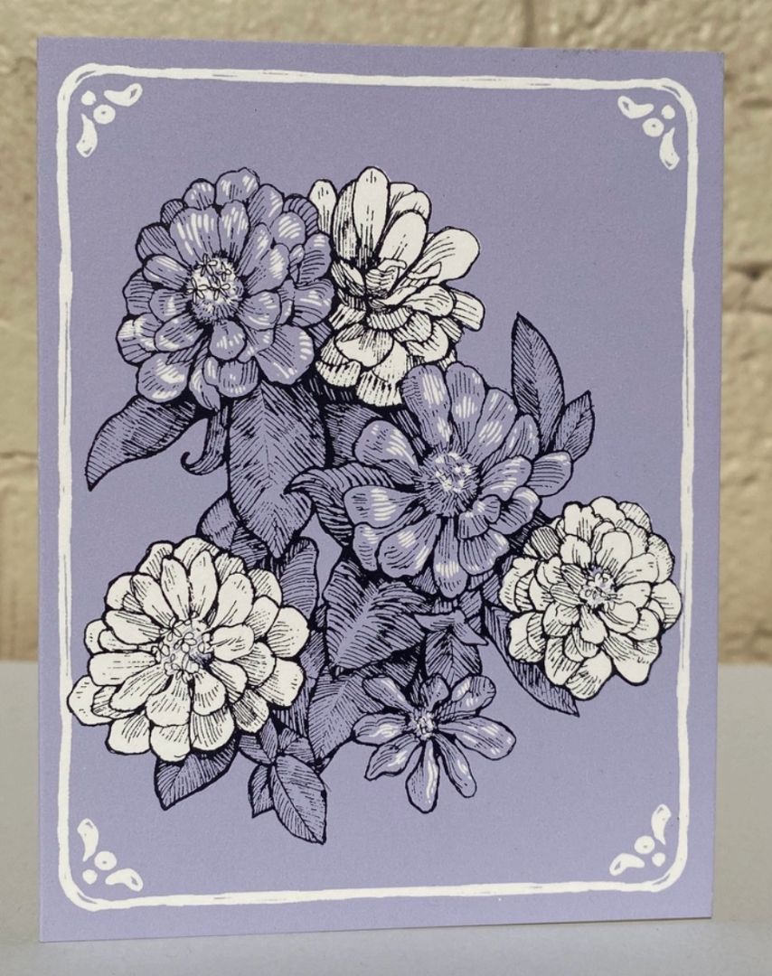 Field Sparrow Studio, Zinnias Blank Greeting Card