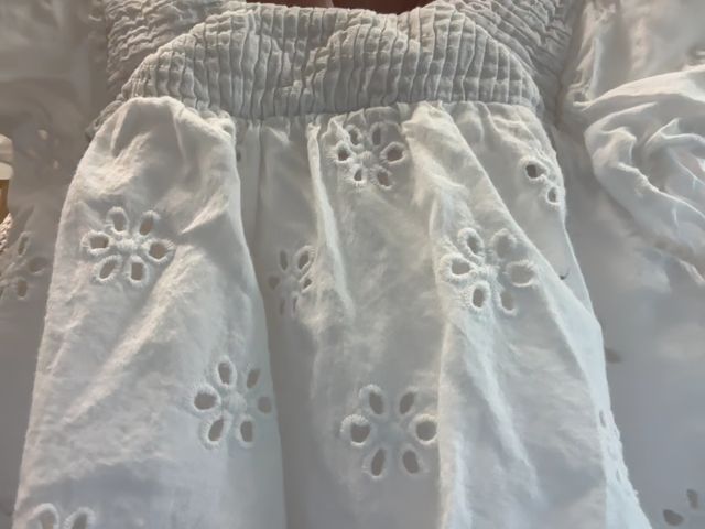 5-6, Zara, White, Eyelet short-sleeve top, ruched square neck
