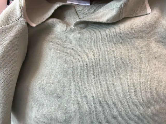 5/5T, Little Co., Green, Knit short-sleeve collared shirt, cream trim