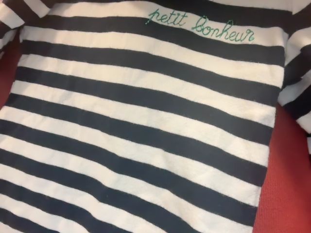 3 mo, Jacadi, White, "Petit bonheur / Little joy" navy striped long-sleeve bodysuit