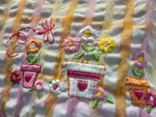 4/4T, Youngland, White, Sleeveless orange/yellow gingham dress, embroidered flowers, pink bow at waist