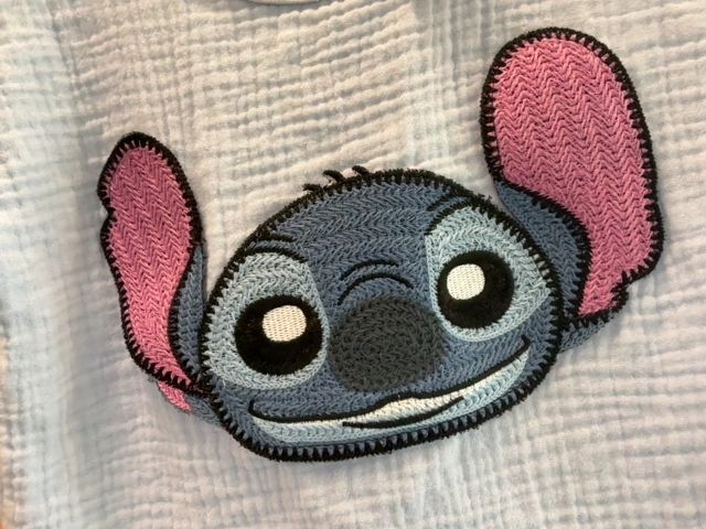 4/4T, Disney, Blue, Gauzy appliqué Stitch short-sleeve shirt + shorts SET