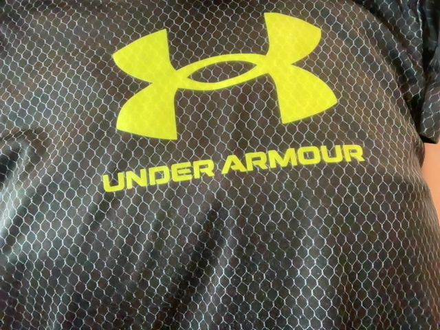 4/4T, Under Armour, Black, Chainlink print neon yellow logo activewear t-shirt
