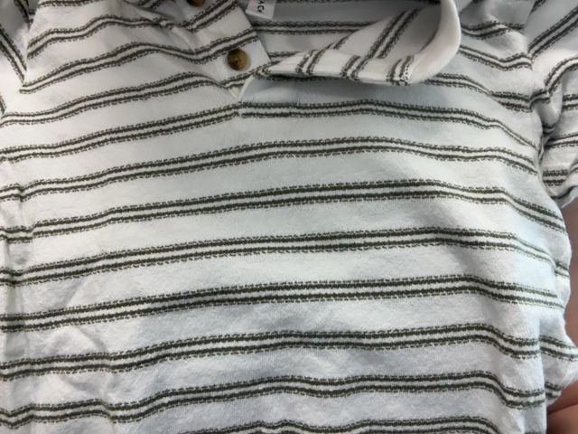5/5T, Janie and Jack, White, Green striped medium weight short-sleeve henley t-shirt