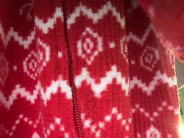 3-6 mo, Eddie Bauer, Red, Cozy ribbed white reindeer print holiday footed sleeper