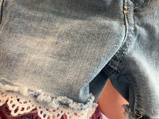 4/4T, Tommy Bahama, Blue, Lace hem denim adjustable shorts