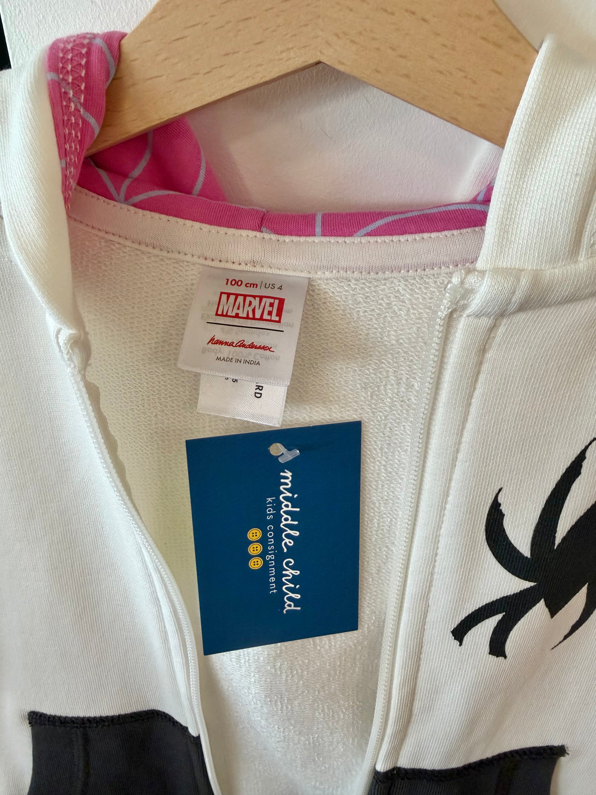 4/4T, Hanna Andersson, White, NEW w/o tags - Marvel Ghost-Spider zip-up terry hoodie w/ eye mask