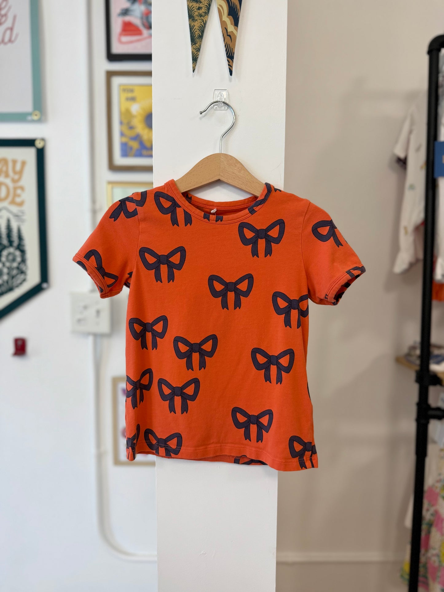 4-5, Mini Rodini, Red-orange, Navy bow print short-sleeve t-shirt