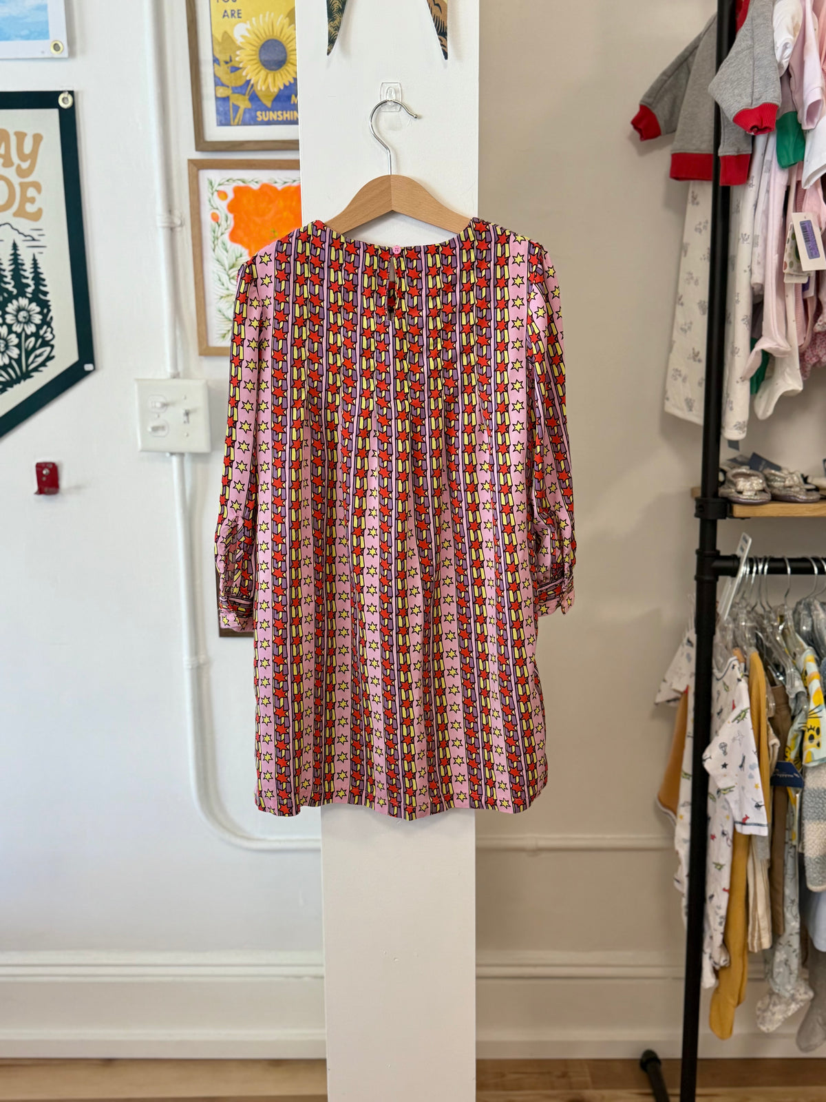6, Stella McCartney, Pink, Yellow/red/purple pleated stripes & star long-sleeve dress