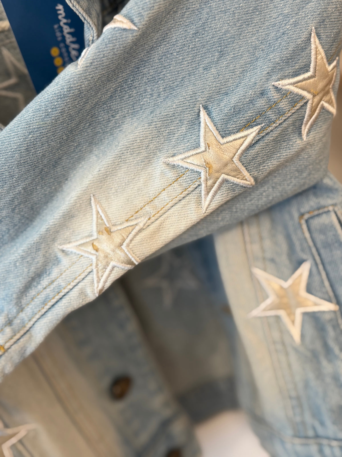 4/4T, Lola + The Boys, Blue, Silver embroidered star denim button-up jacket