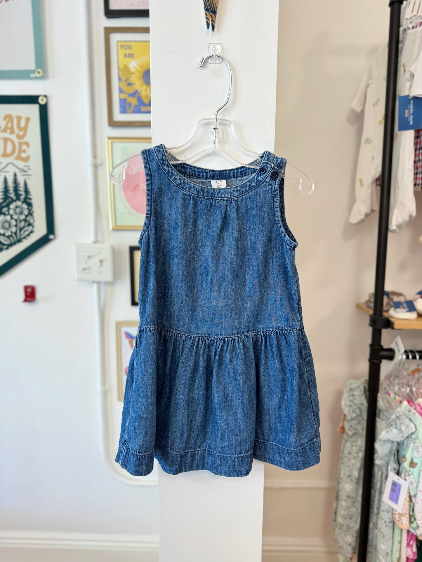 3/3T, babyGap, Blue, Sleeveless drop waist dark chambray dress