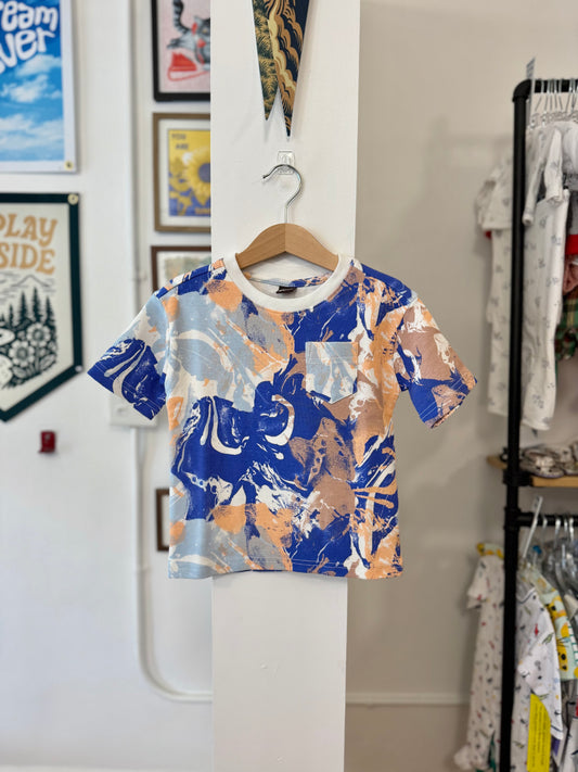 3/3T, Tea Collection, White, NEW w/ tags - Blue/orange marbled short-sleeve t-shirt