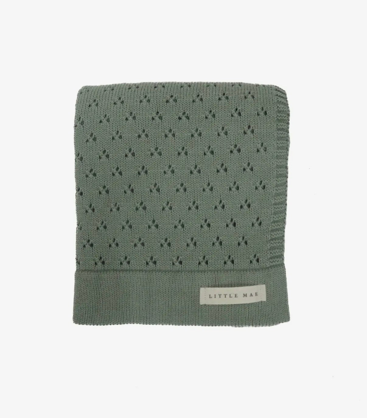Little Mae & Co, Green, Pointelle Knit Blanket, 42” x 36” [wash cold & tumble dry low]