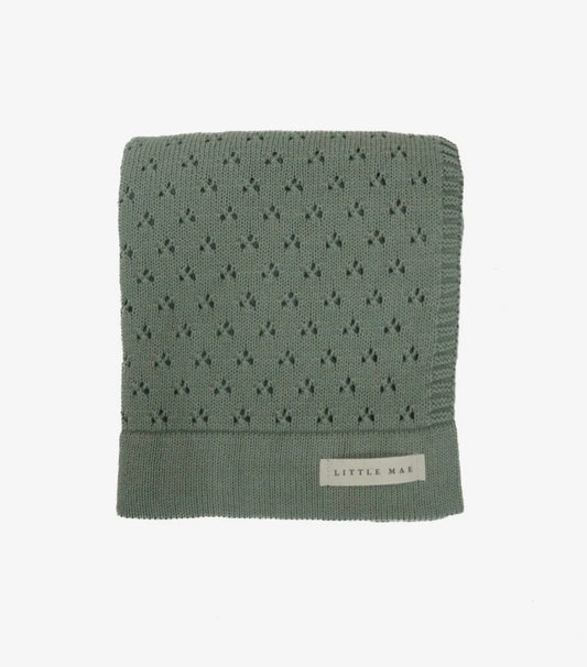 Little Mae & Co, Green, Pointelle Knit Blanket, 42” x 36” [wash cold & tumble dry low]