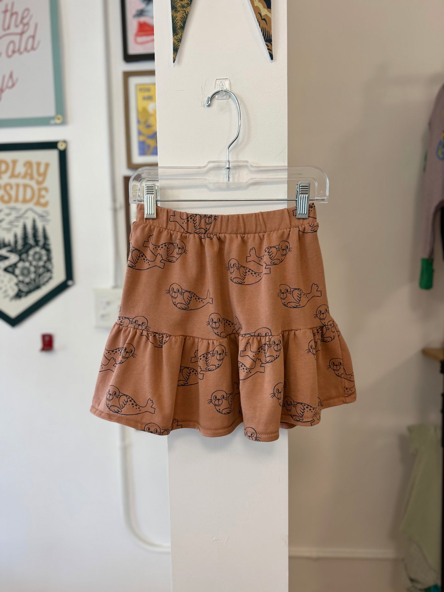 2/2T, H&M, Brown, Seal print pull-on skirt