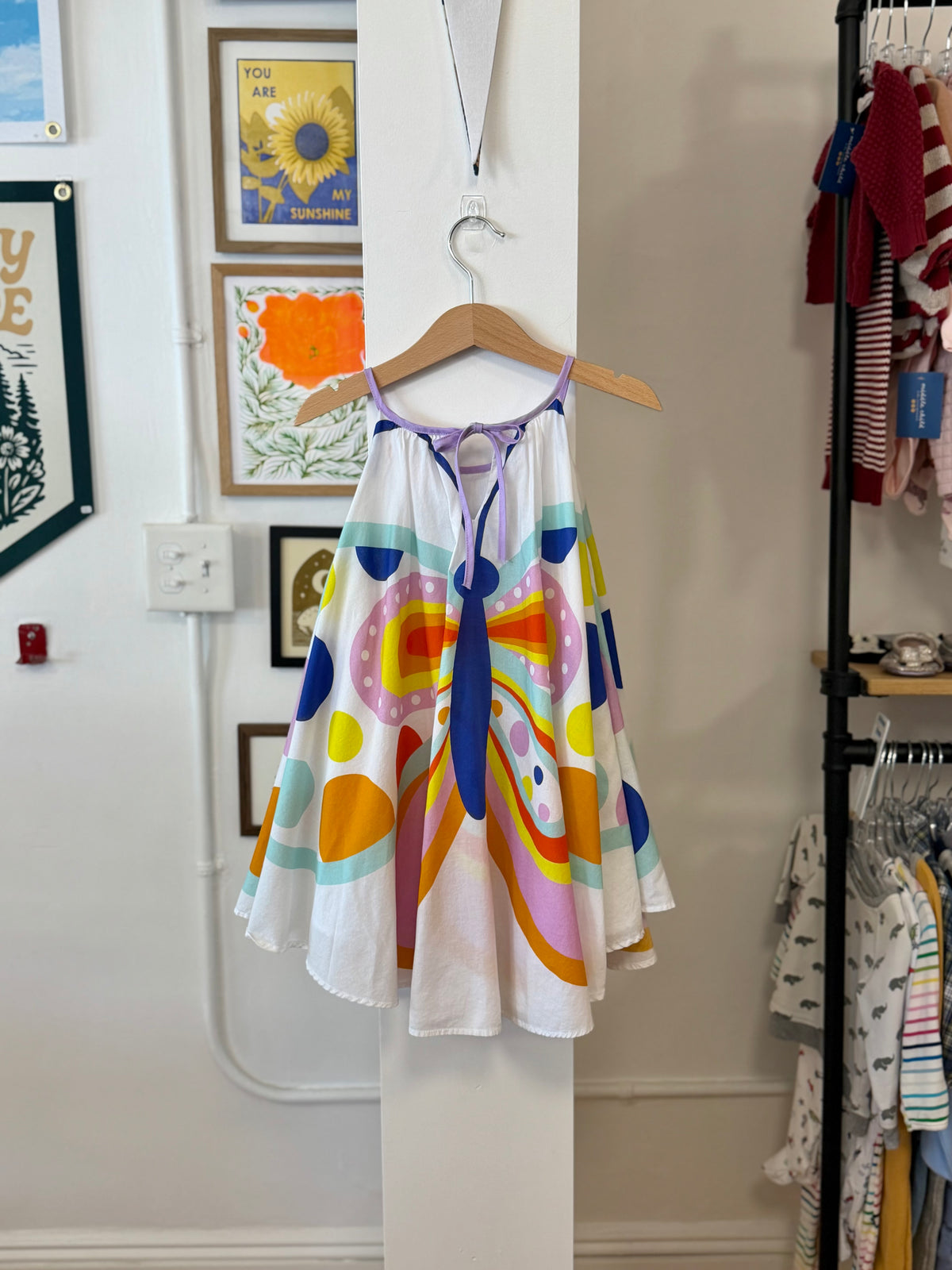 4/4T, Halabaloo, White, Spaghetti strap butterfly dress