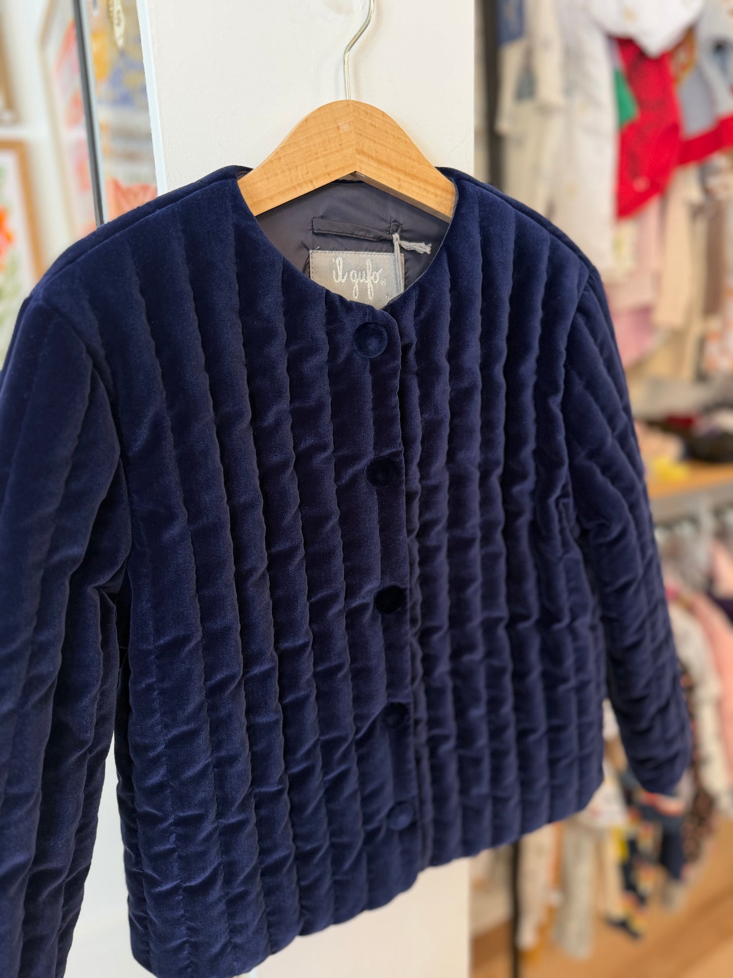 8, Il Gufo, Blue, NEW w/ tags - Velvet quilted Valtherm-insulated jacket