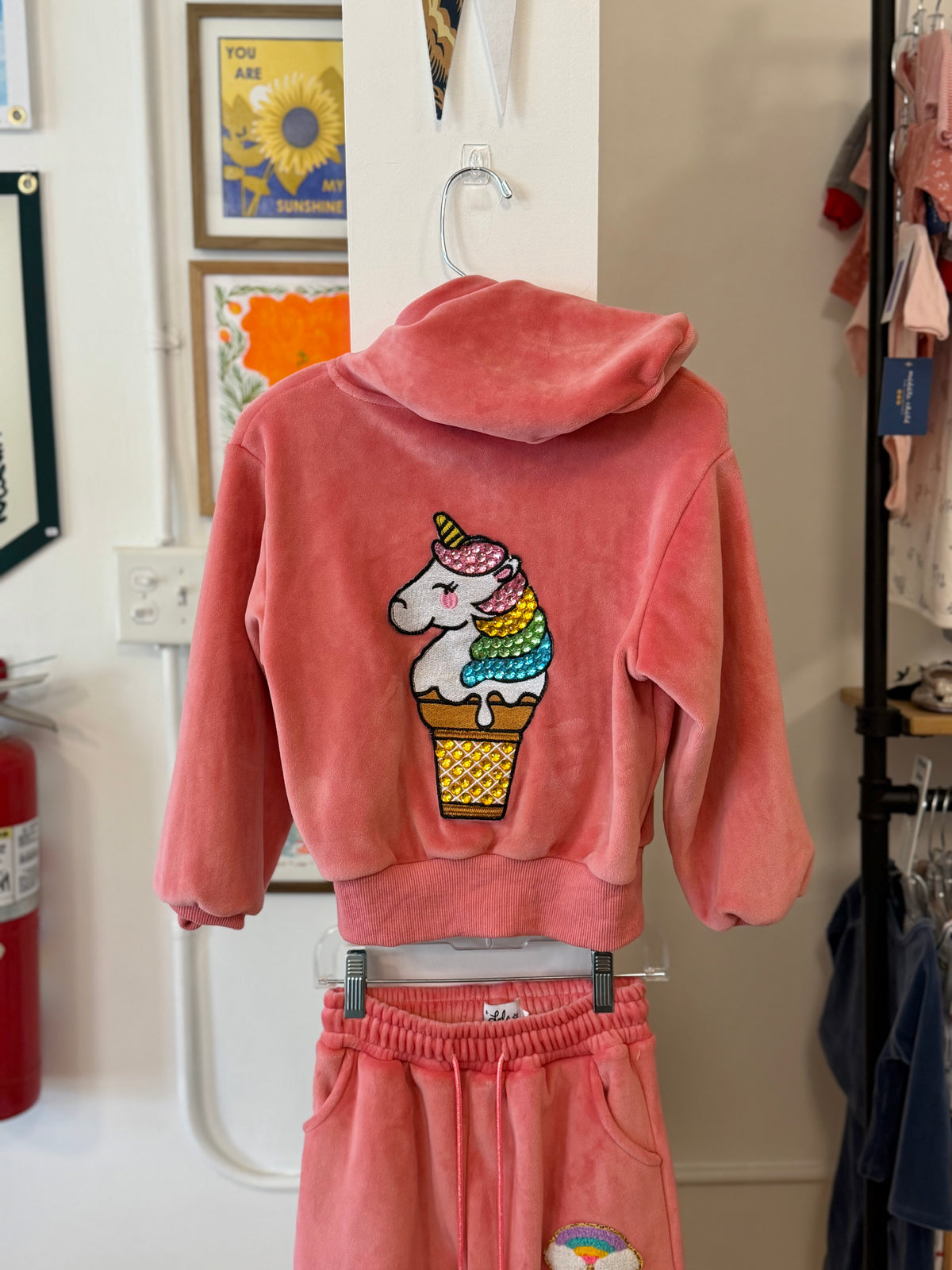 4/4T, Lola + The Boys, Pink, Sparkle unicorn ice cream hoodie + pants SET