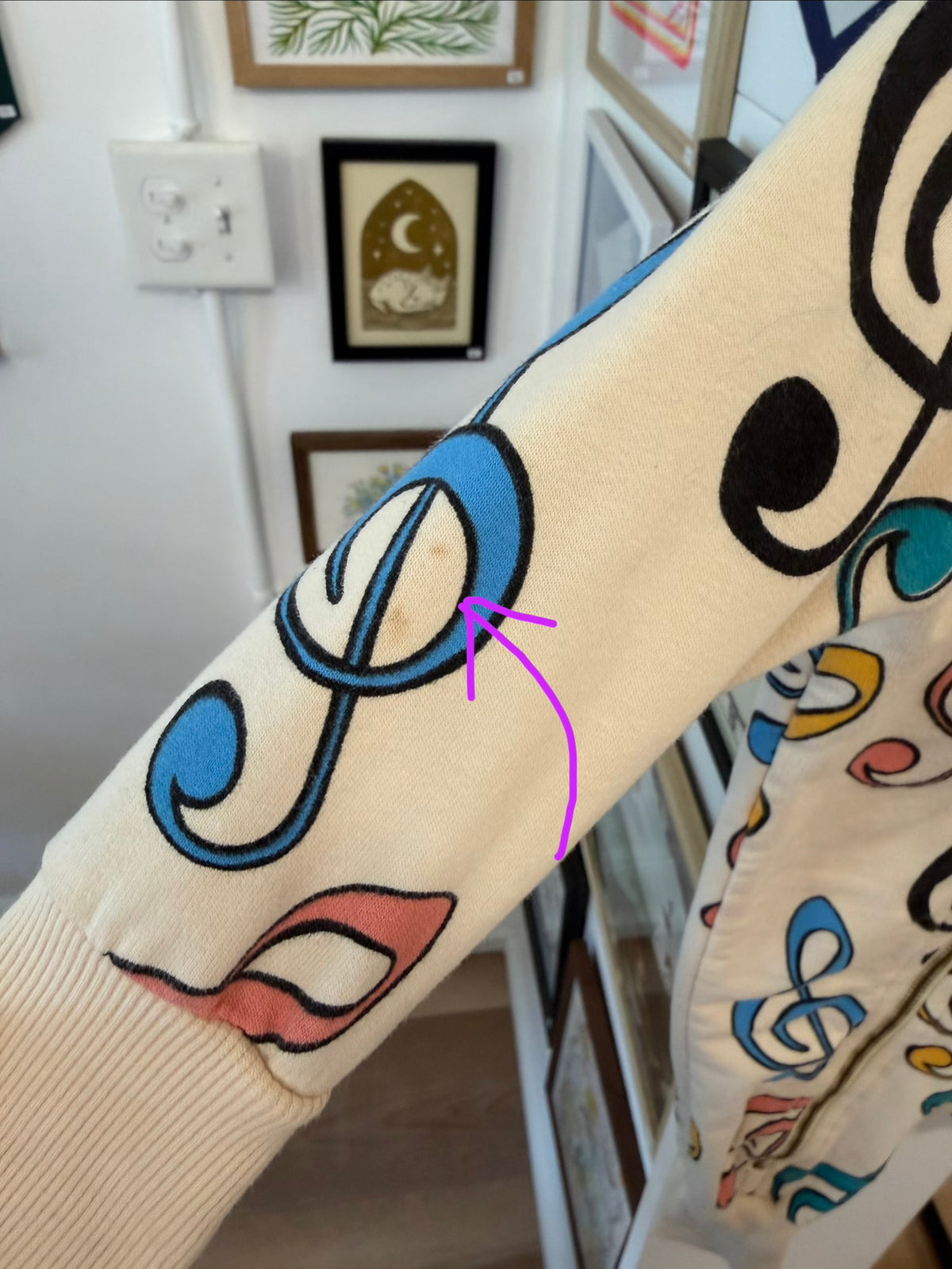 1-4 mo, Mini Rodini, Cream, Colorful music clef hooded zip-up coverall
