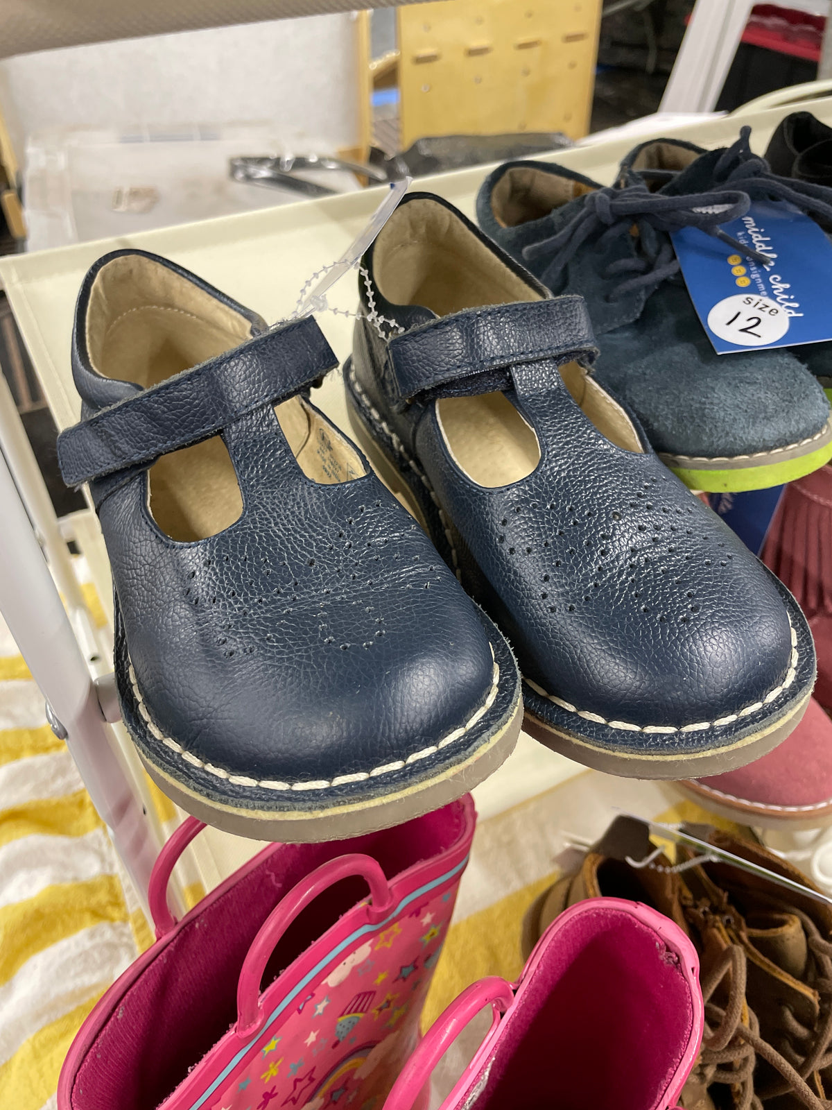 Size 12, Boden, Blue, Leather T-strap perforated Mary Janes