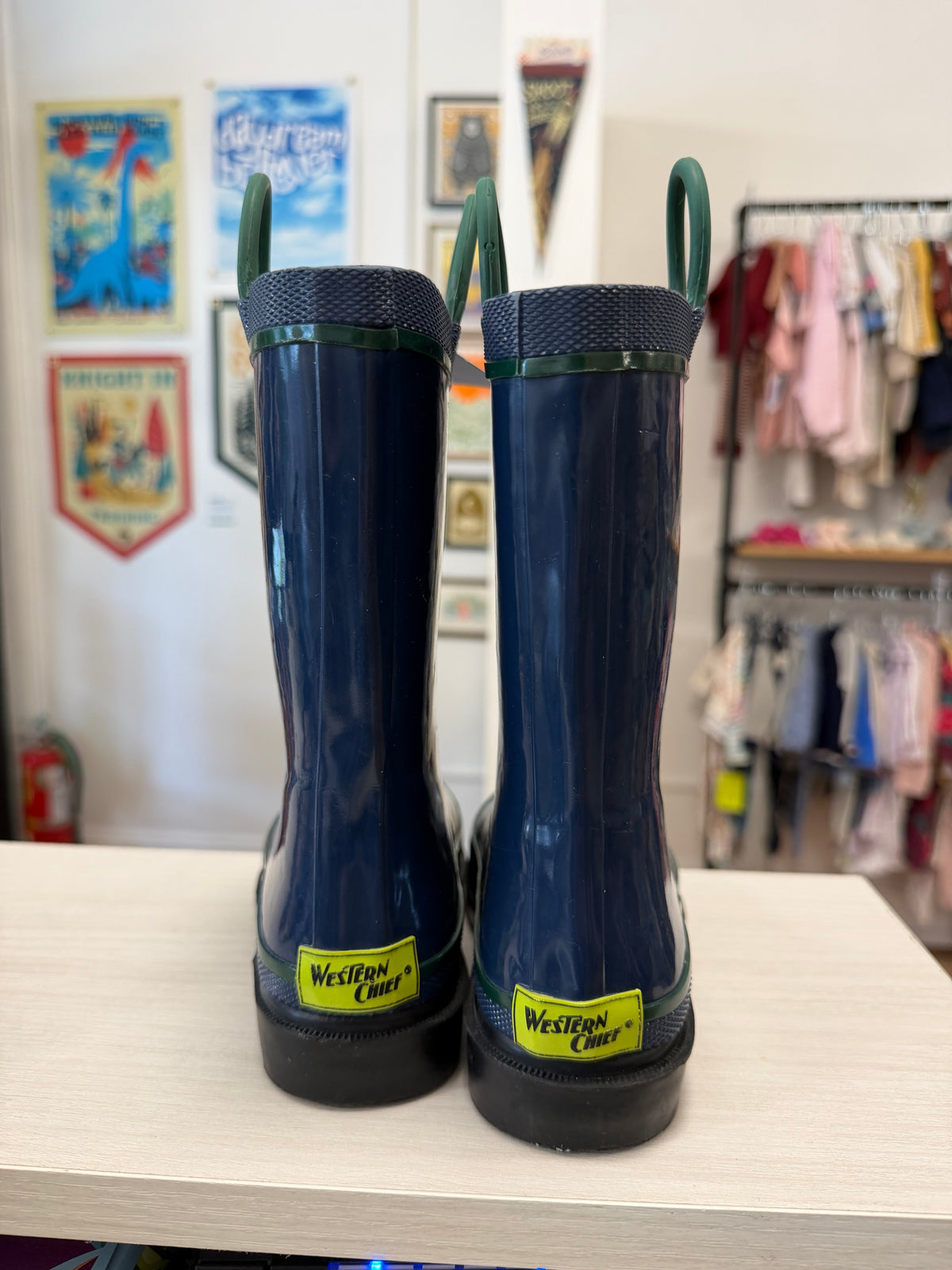 Size 12, Western Chief, Blue, Rain boots, green accents