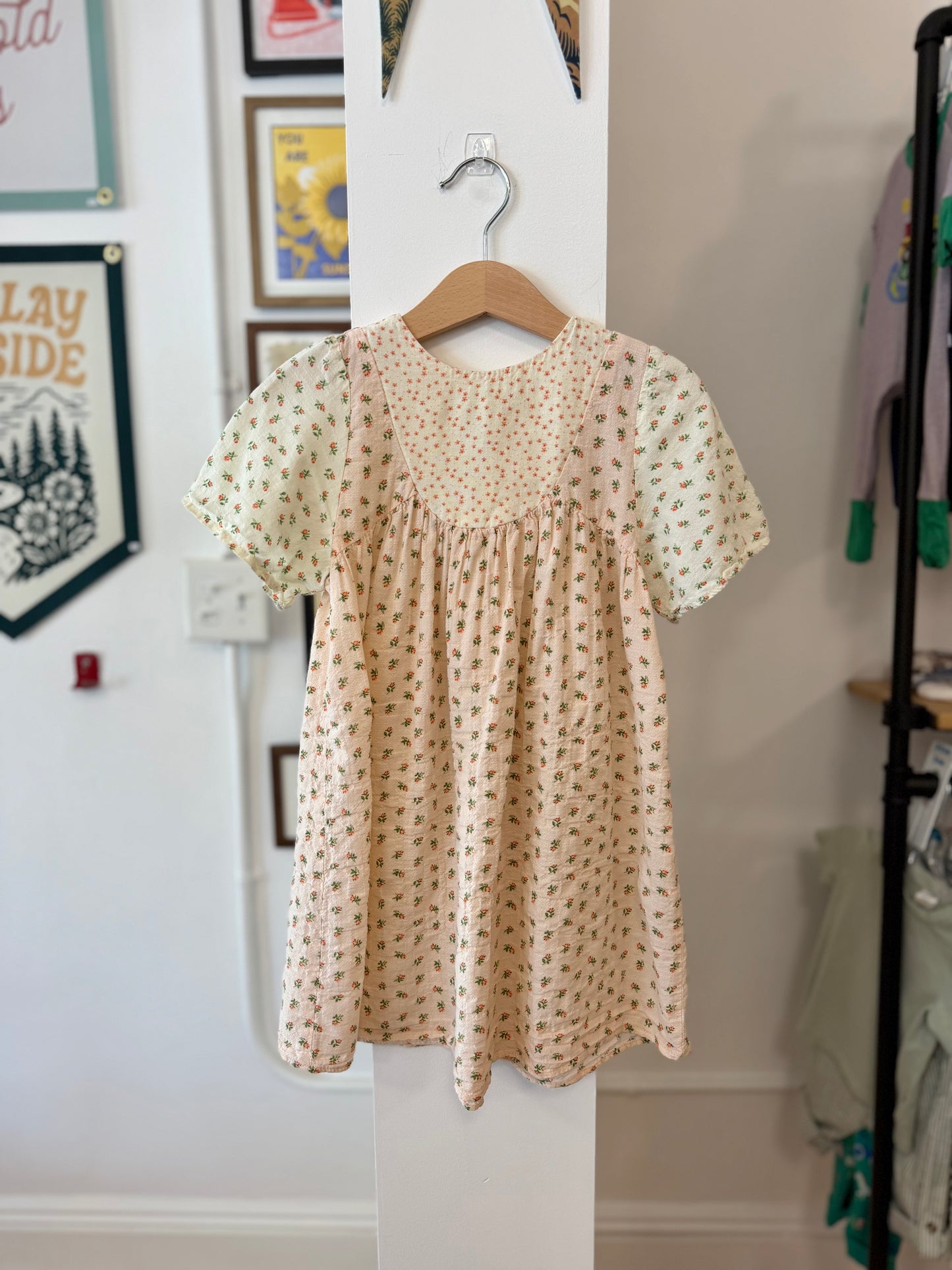 4-5, Zara, Pink, Patchwork floral short-sleeve dress