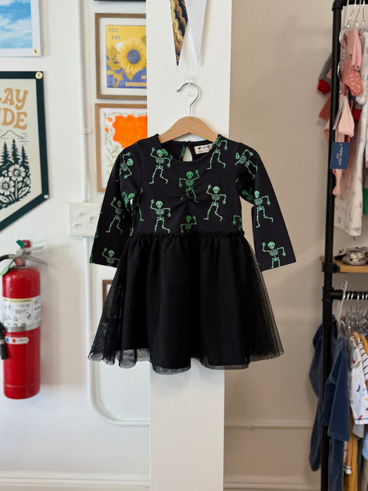 3/3T, Monica + Andy, Black, Skeleton Dance Party Long Sleeve Tulle Dress