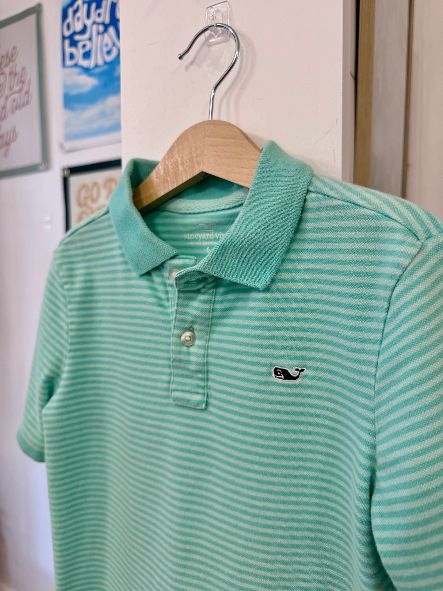 6, Vineyard Vines, Green, Two-toned striped polo shirt