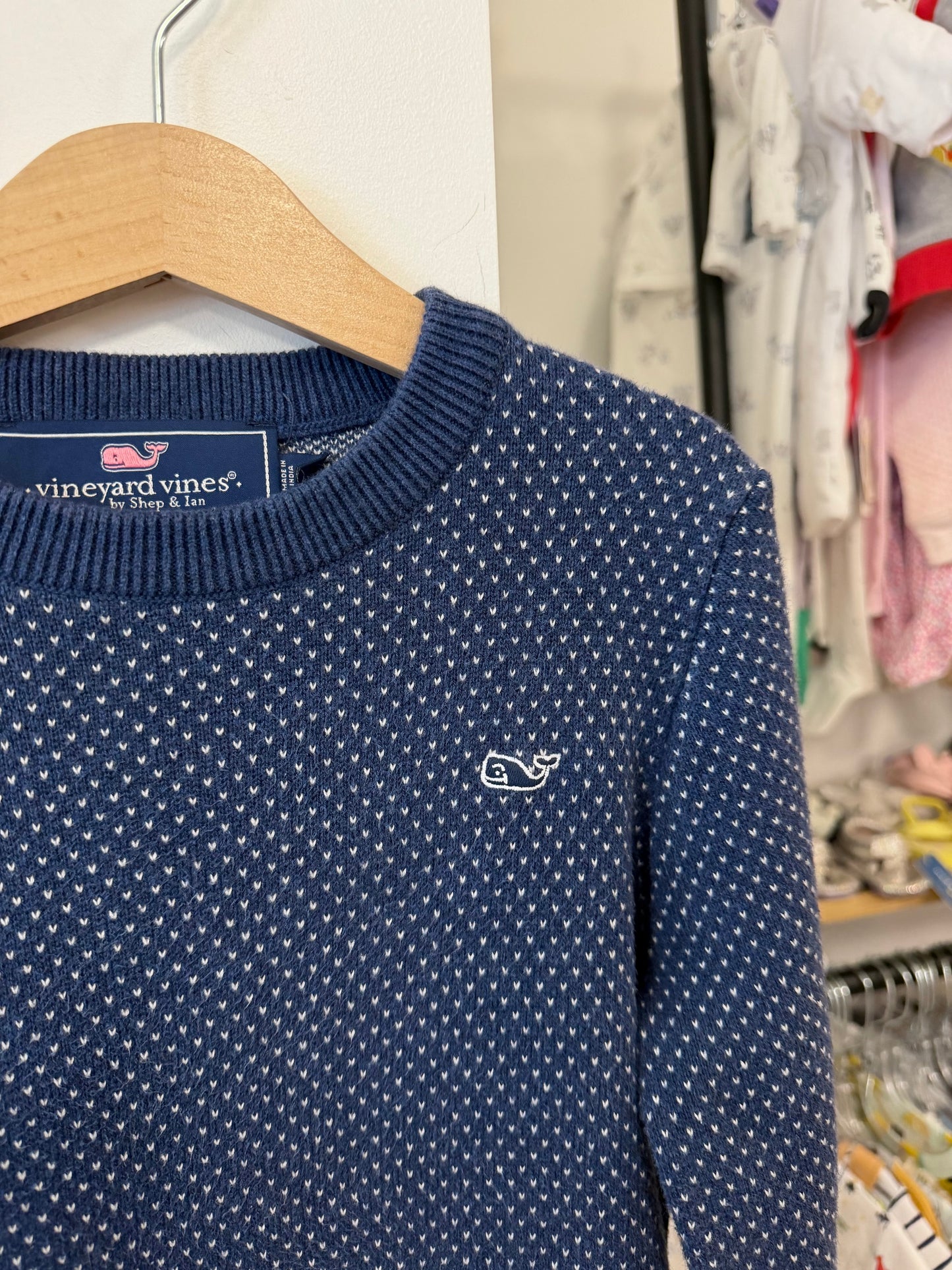 7, Vineyard Vines, Blue, White stitch pattern crewneck sweater