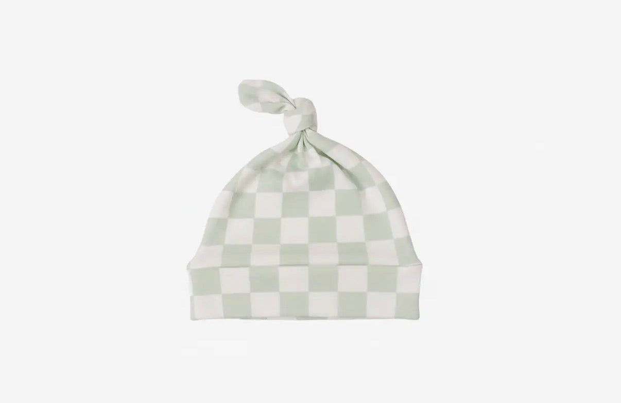 0-6 mo, Little Mae & Co, Green, Checkered Knotted Hat [jersey knit, wash cold & tumble dry low]