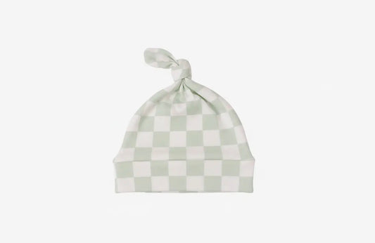 0-6 mo, Little Mae & Co, Green, Checkered Knotted Hat [jersey knit, wash cold & tumble dry low]