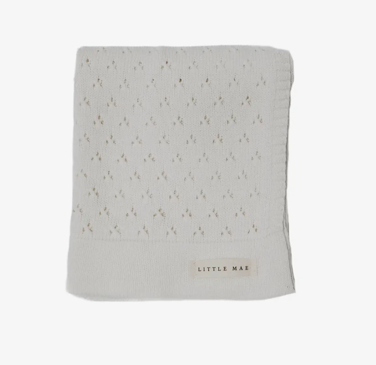 Little Mae & Co, White, Pointelle Knit Blanket, 42” x 36” [wash cold & tumble dry low]