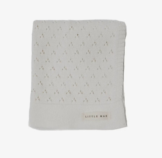 Little Mae & Co, White, Pointelle Knit Blanket, 42” x 36” [wash cold & tumble dry low]