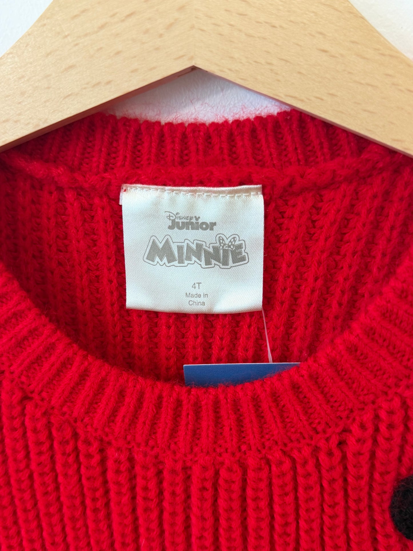 4/4T, Disney, Red, Minnie embroidered cozy knit sweater, appliqué