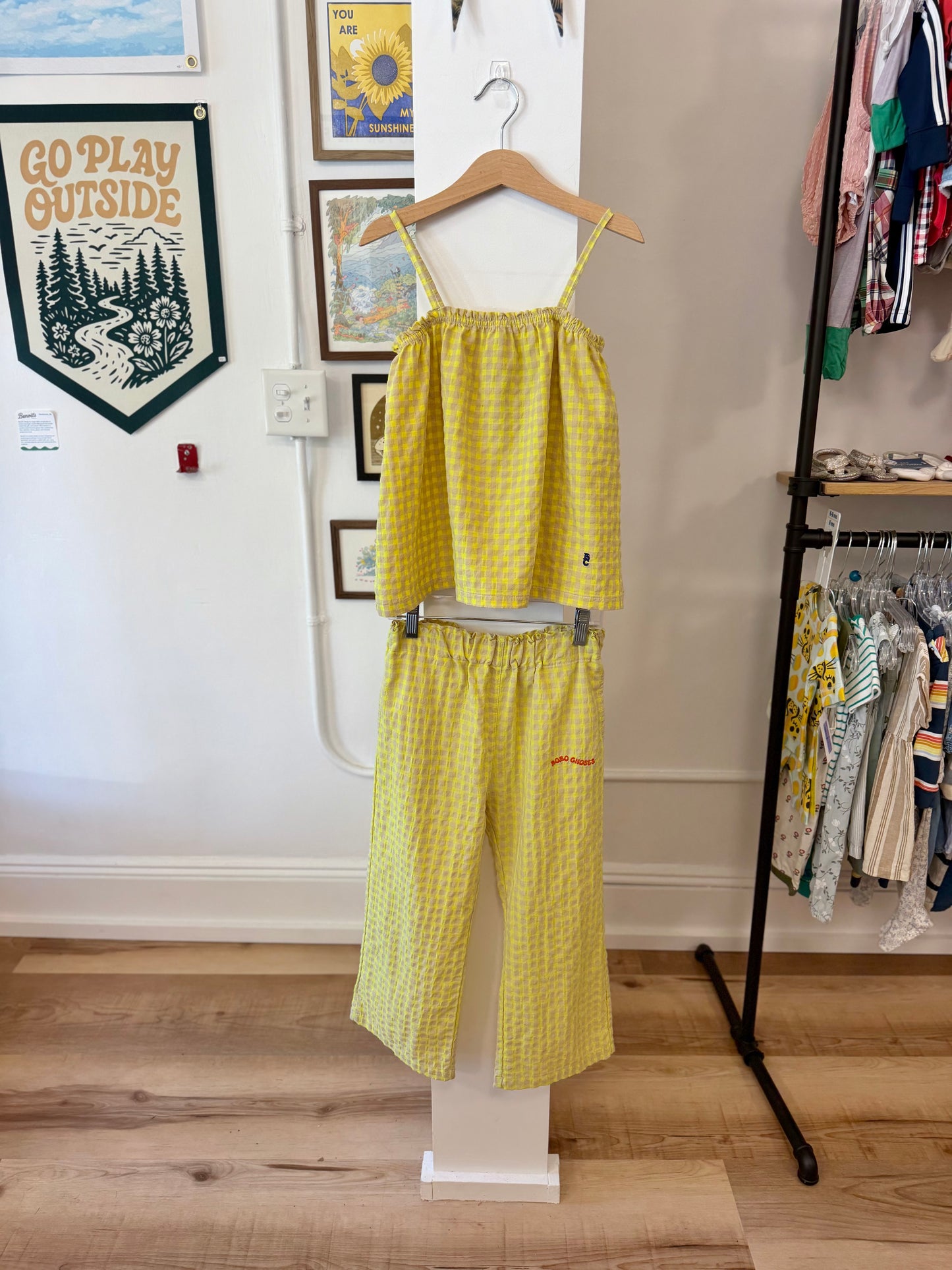 6-7, Bobo Choses, Yellow, Gingham tank top + pull-on pants SET