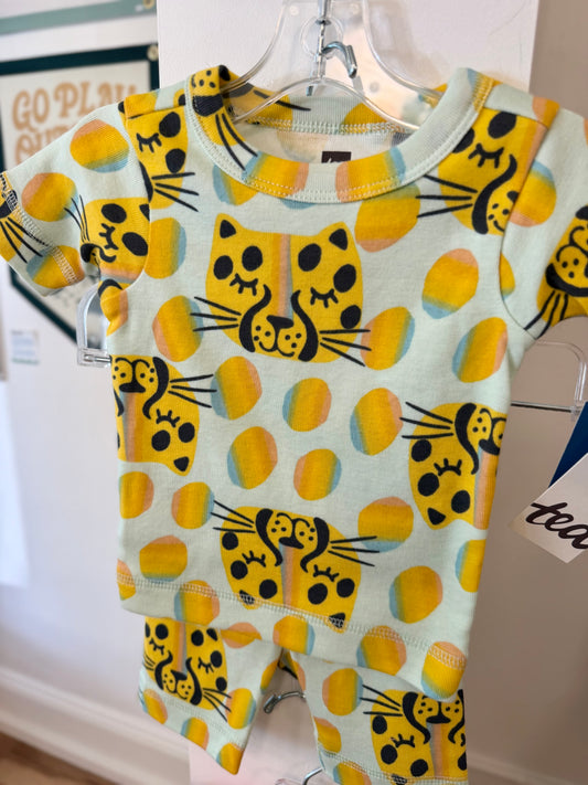 6-9 mo, Tea Collection, Blue, NEW w/ tags - Cheetah short-sleeve shirt + pajama shorts SET
