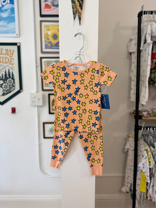 18-24 mo, Quince, Orange, Yellow/blue stars short-sleeve shirt + pajama pants SET