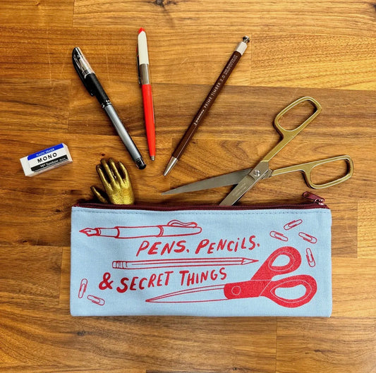 Wolf & Wren Press, "Pens, Pencils, & Secret Things" zip pencil pouch