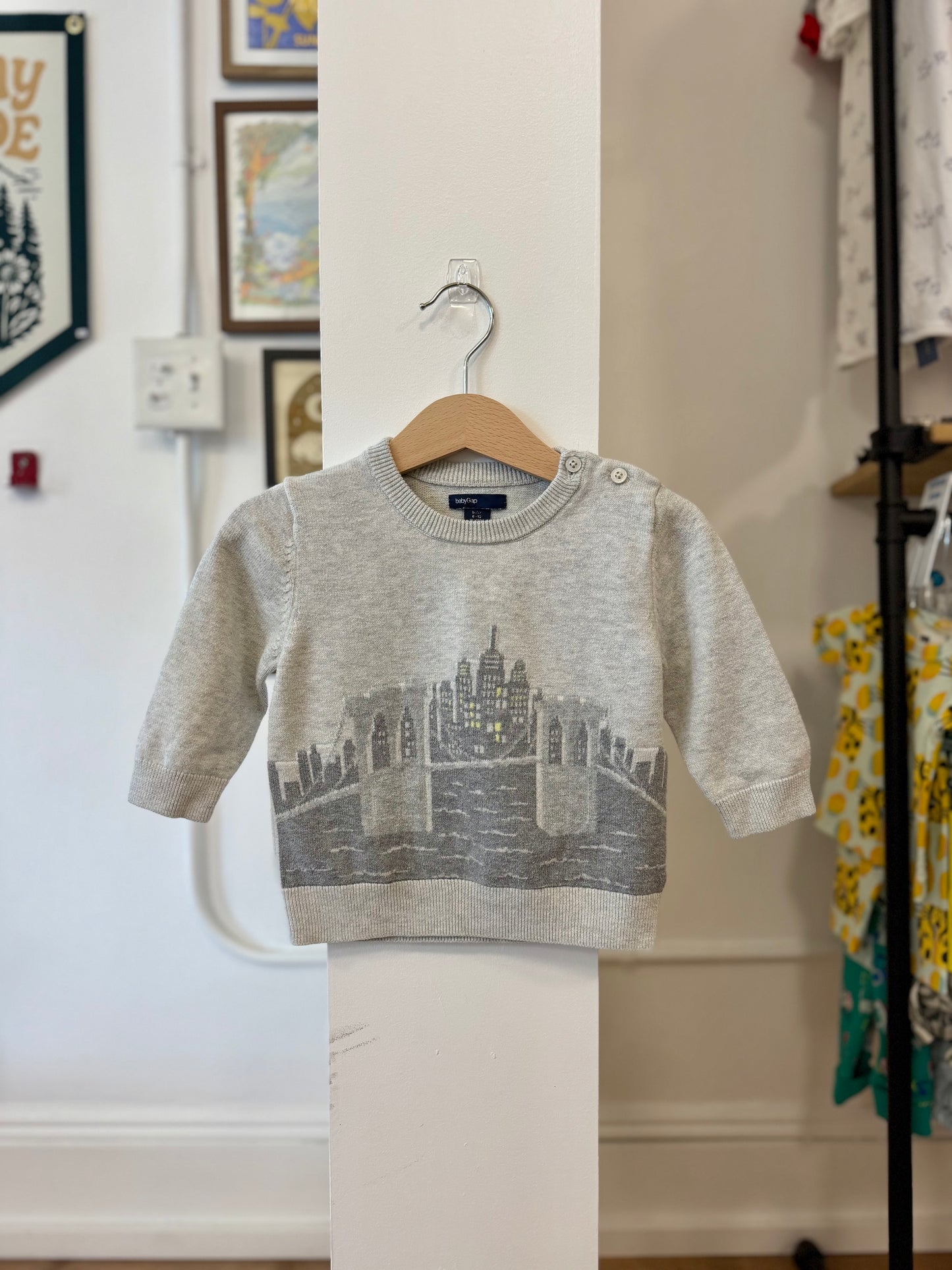 6-12 mo, babyGap, Grey, Brooklyn Bridge NYC jacquard sweater