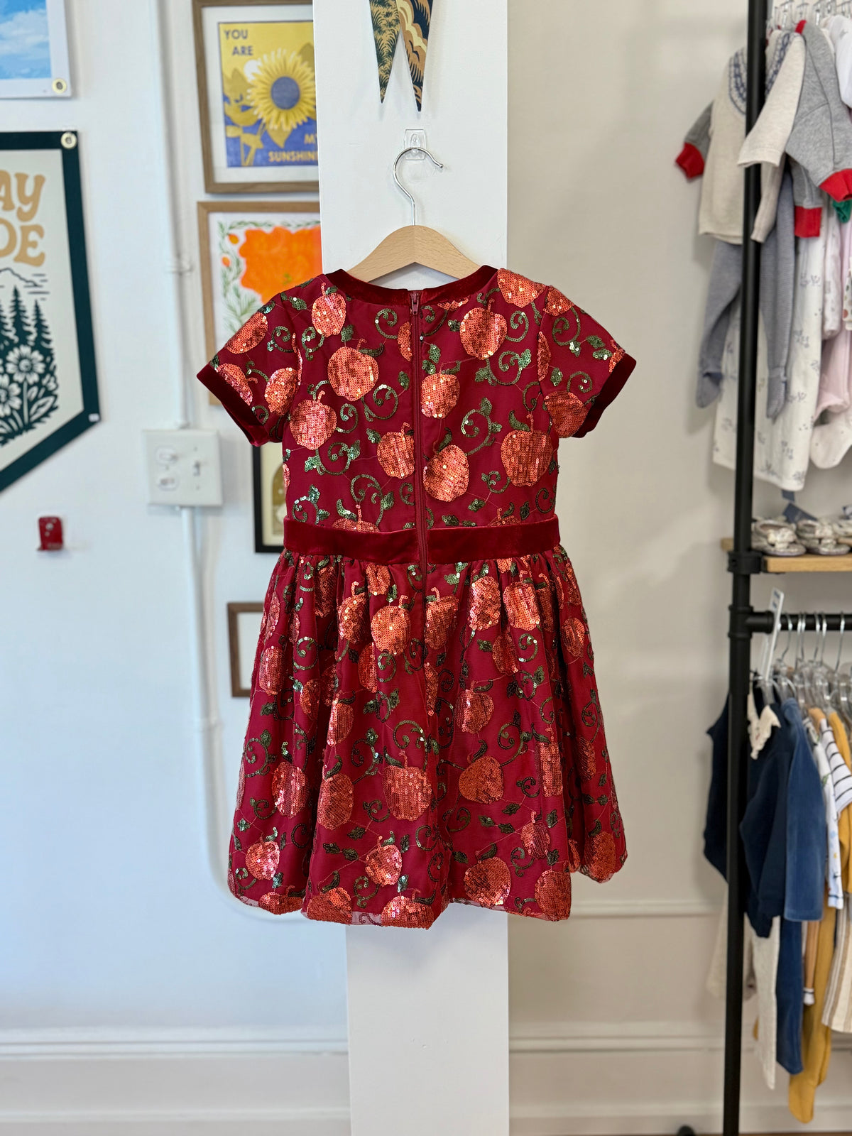 5-6, Disney, Red, Sequin apple Snow White dress, velvet accents