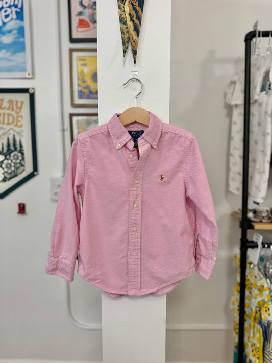 4/4T, Polo Ralph Lauren, Pink, Chambray long-sleeve button-down shirt, colored emblem
