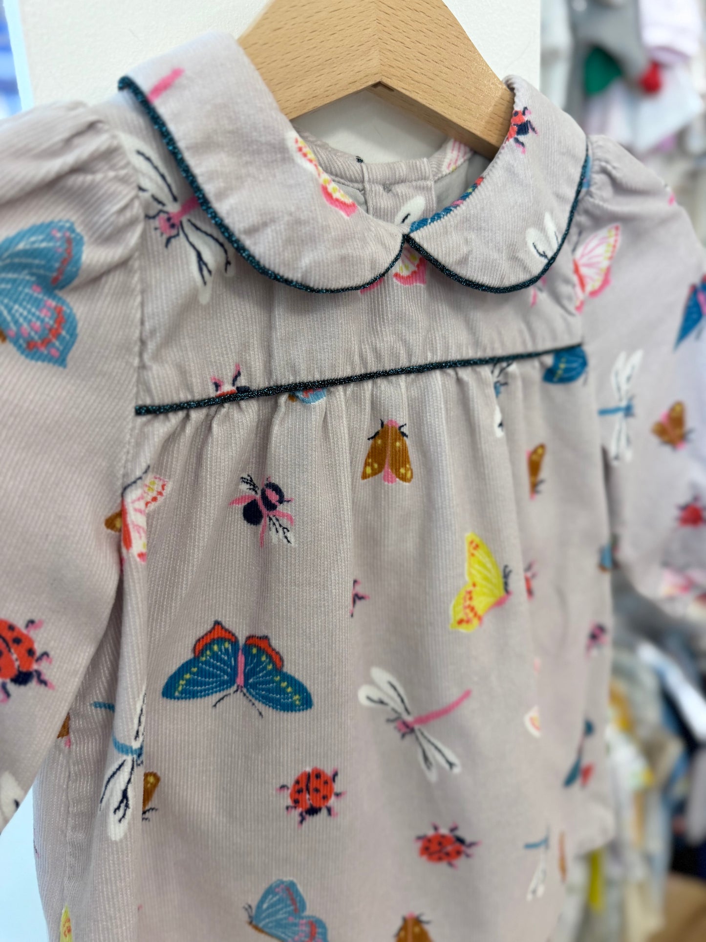 6-12 mo, Boden, Grey, Long-sleeve corduroy insect dress