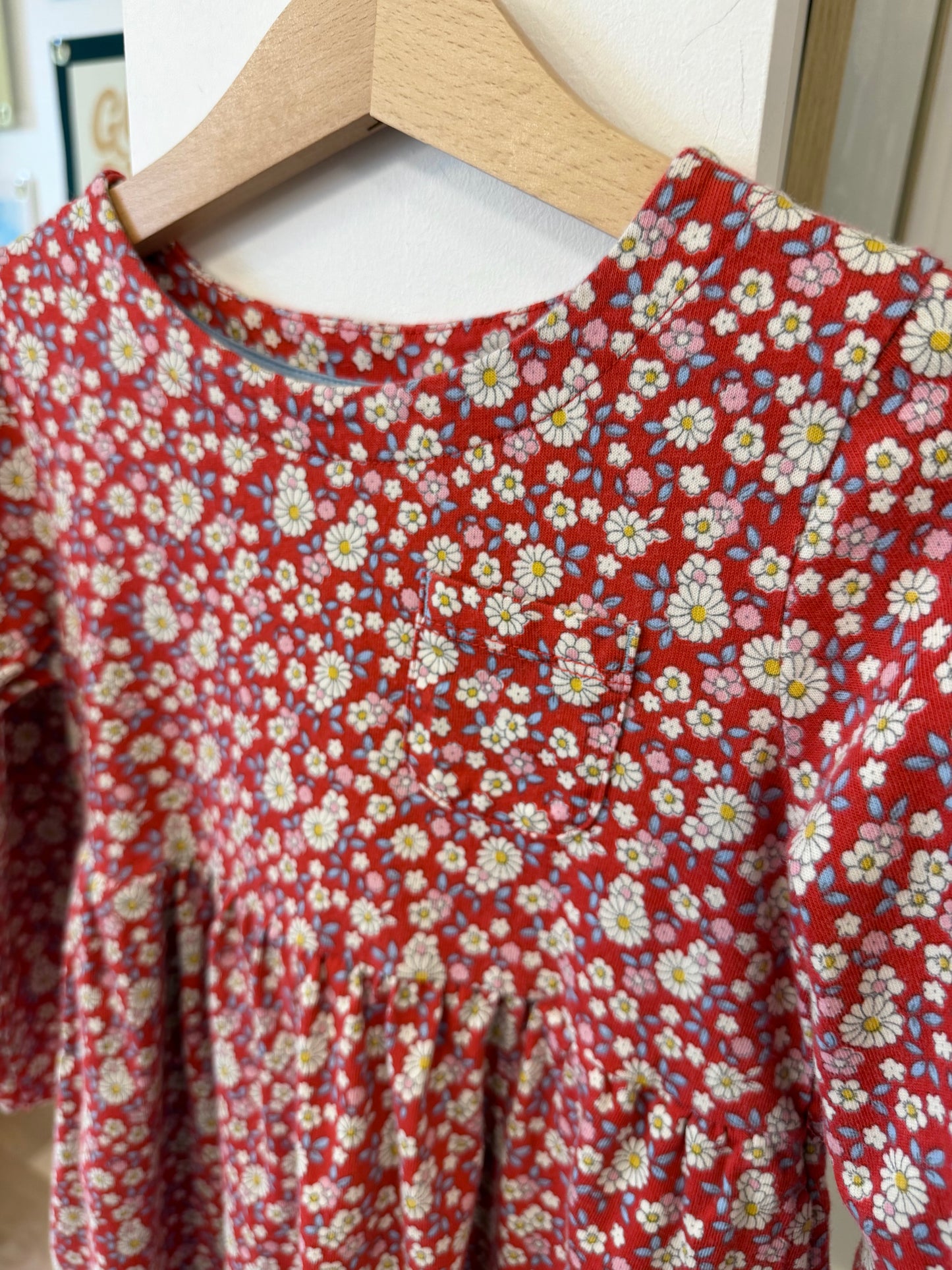 5-6, Boden, Red, White floral print long-sleeve t-shirt dress