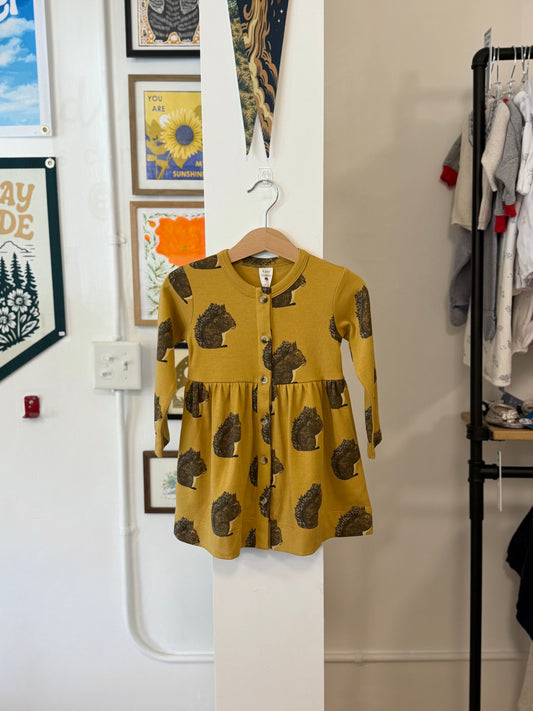 18-24 mo, Kate Quinn, Yellow, NEW w/ tags - Squirrel long-sleeve button-up dress
