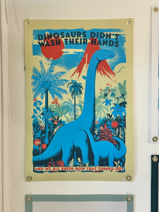 Benoit's Design Co., Cream, Dinosaurs Didn't Wash Their Hands 16" x 24" felt poster banner